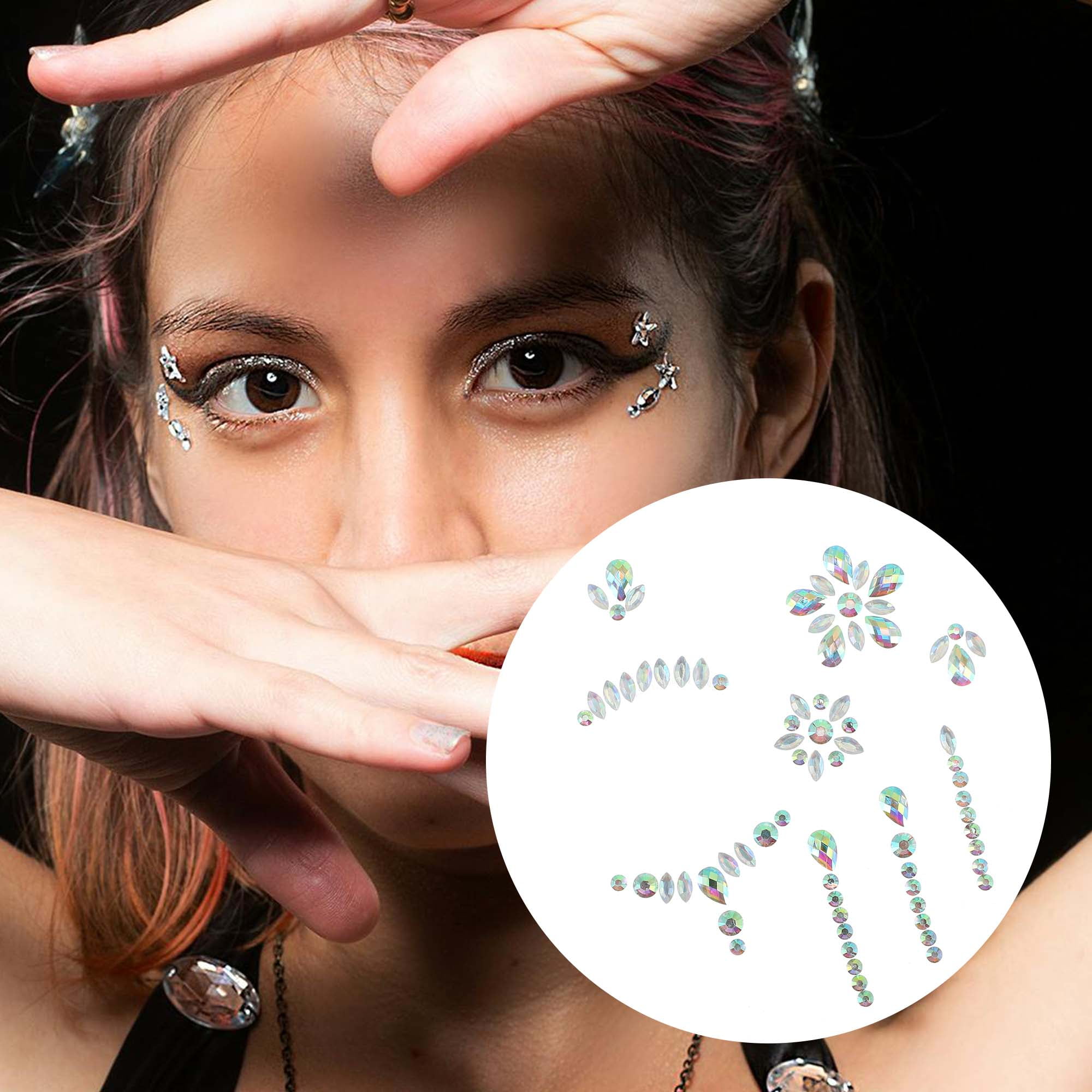NOMADIC NOOK Eye-catching Face Rhinestone Stickers White Assorted Color 4 Pcs