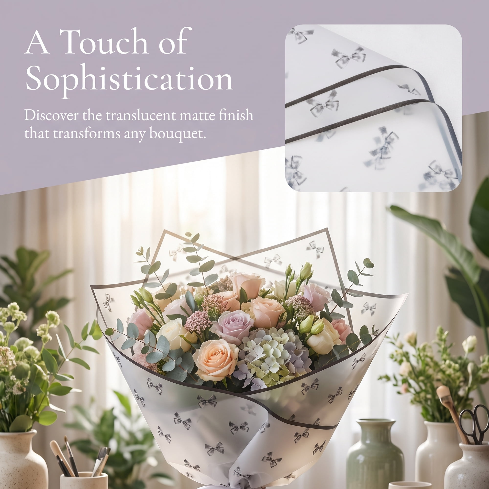 Unique Bargains Waterproof Luxury Matte Gift Wrapping Paper for Bouquets Black 21.3"x21.3"