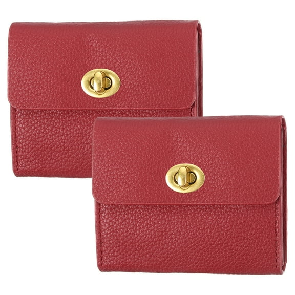 Uxcell 2 Pcs Small Leather Wallets for Women with Metal Buckle, Stylish Card Holder Wallet Card Case Coin Purse for Cash Business Men and Women, Red