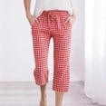thumbnail image 2 of Cropped Pants for Women Casual,Summer Capri Pants for Women Casual Plaid Pants Straight Leg Elastic Waist Capri Beach Drawstring Pant with Pocket, 2 of 6