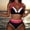 A297 Red, variant on Bikini Sets for Women Built-in Padded Cups 2 Piece Bathing Suits Halter V Neck Color Block Swimsuits High Waisted Tummy Control Modest Beachwear