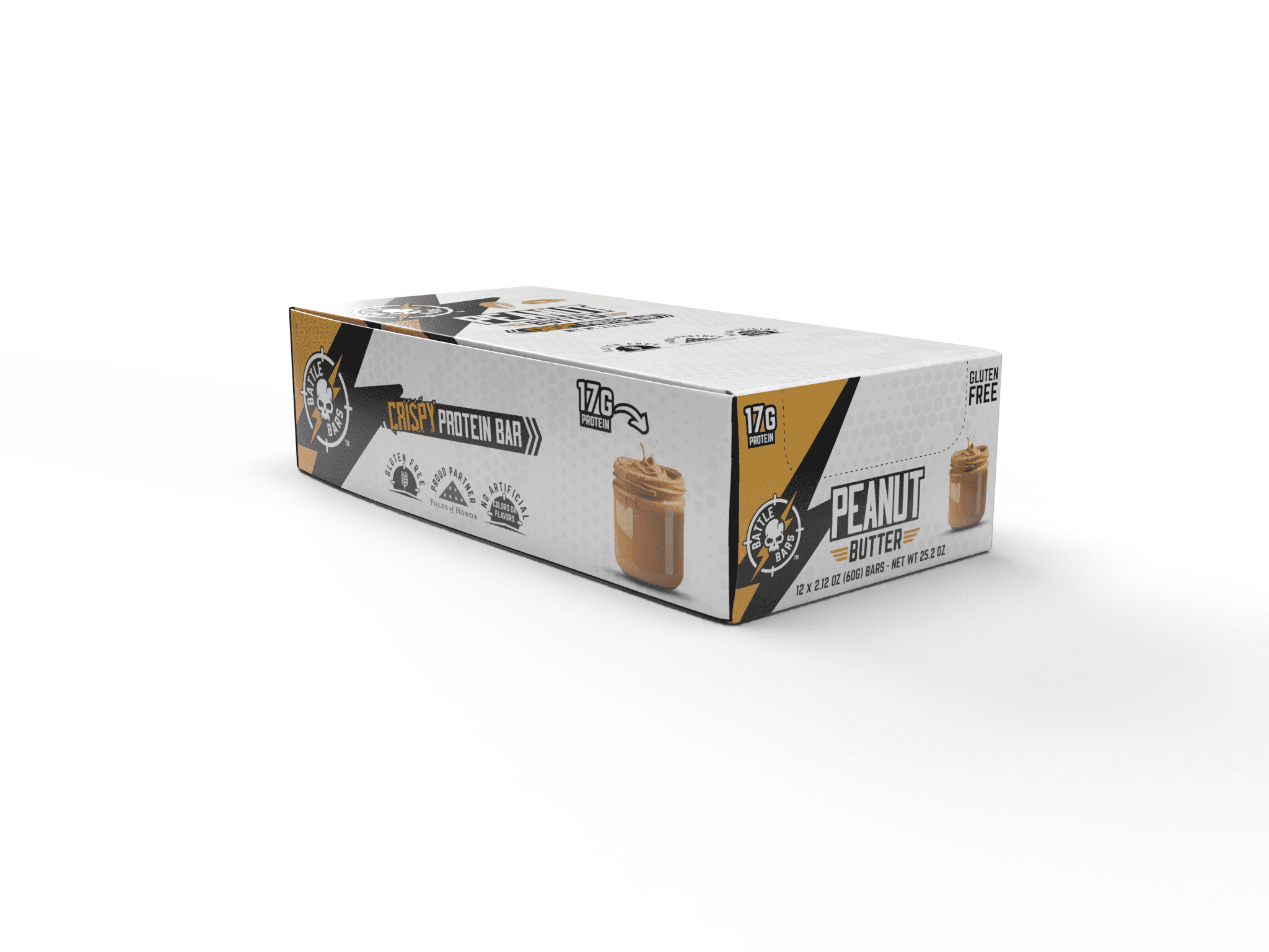 Battle Bars Peanut Butter Marshmallow-Crisp Protein Bars, 12 Pack, 2.10oz, 17g Whey Protein, Gluten Free