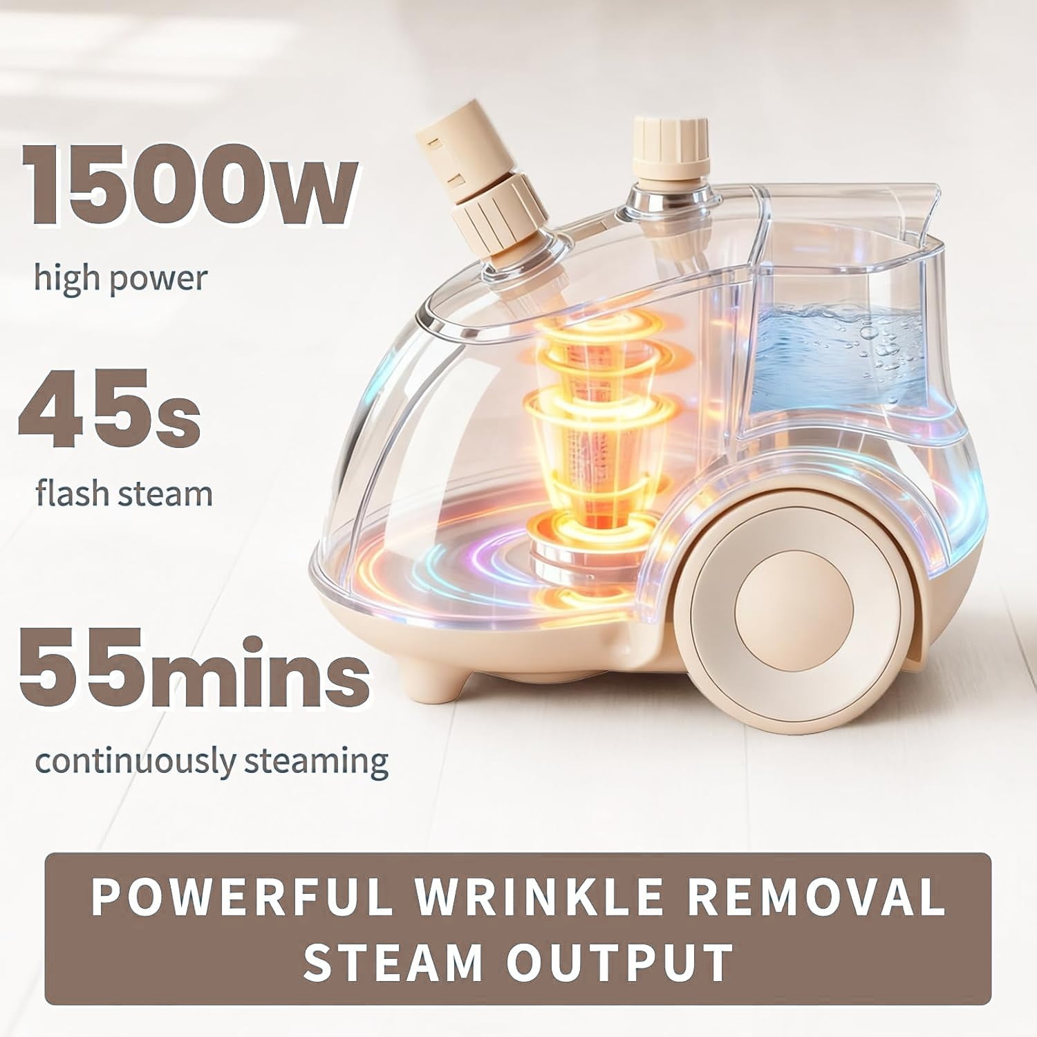 Garment Steamer for Clothes Standing, Heats in 45 Seconds with 1500W Power, 1.7L Water Tank for 55 Min Steaming, Includes Wheels for Easy Mobility, Standing Steamer Wrinkle Remover