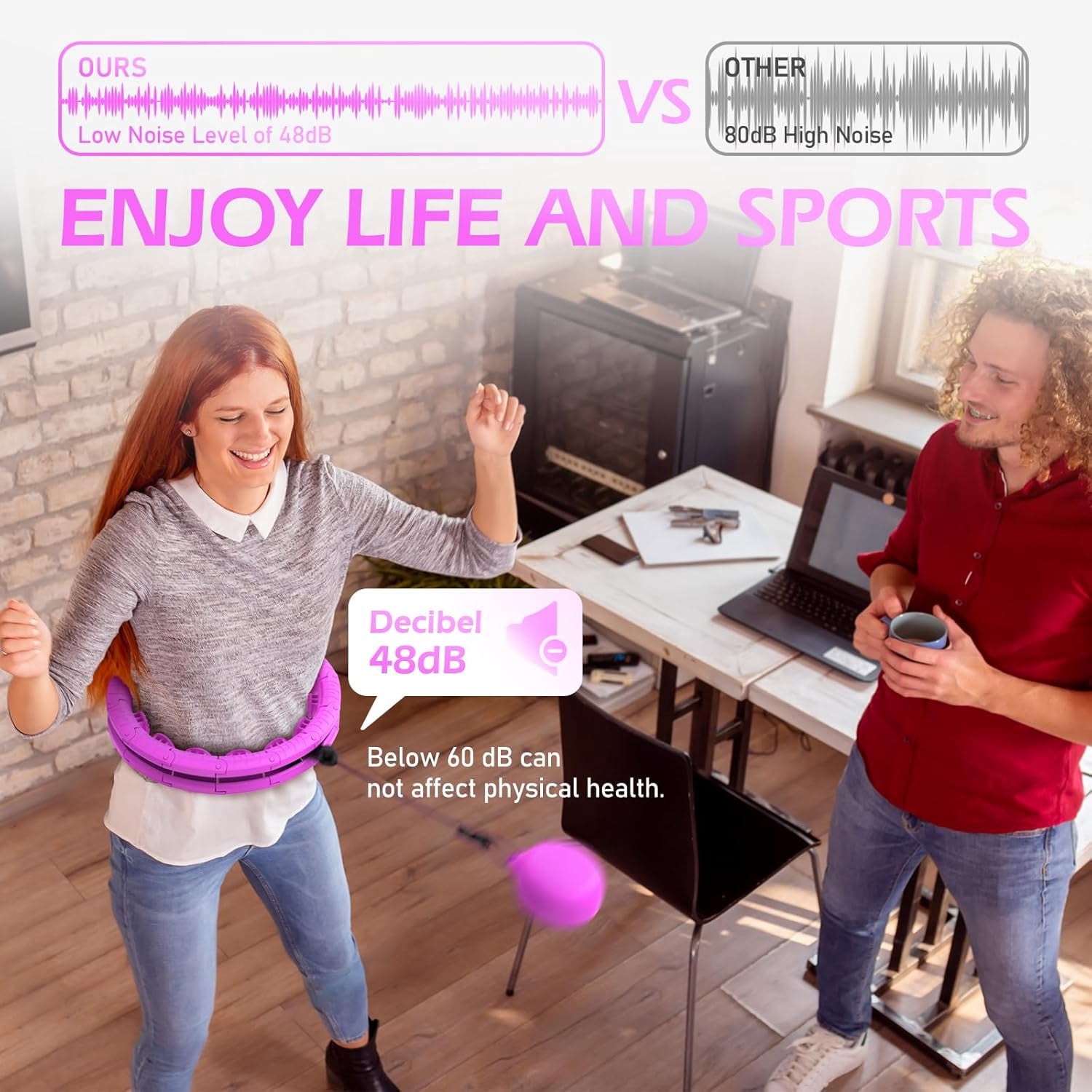 Weighted Hula Circle with 32 Links(66 Inch), Sweet Weight Ball, for Adults Weight Loss, Infinity Fitness Hoop Plus Size, for Women Smart Exercise Equipment