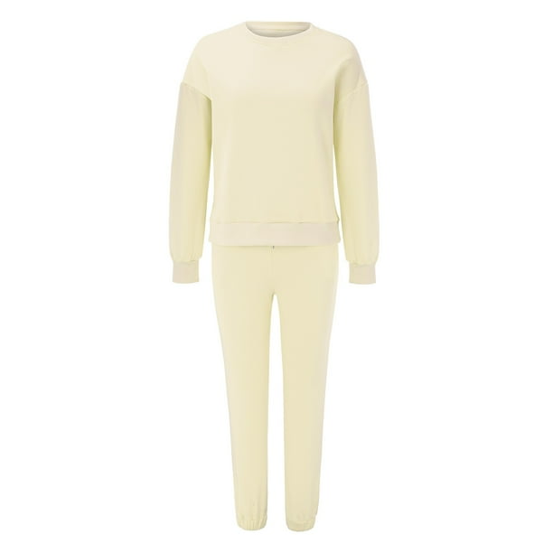 Gibobby Conjunto de Pantalones para Mujer Conjunto de cuello redondo de Color sólido a la de otoño e invierno para mujer, conjunto de suéter con pantalones la(Albaricoque,M)