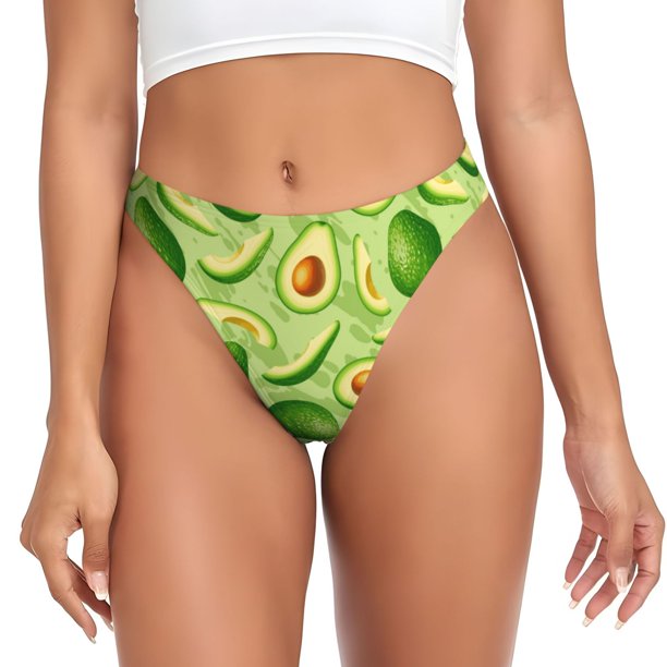Fotbe Green Avocado Tanga Sin Costuras para Mujer con Estampado – Panties Invisibles, Transpirables y Cómodos para Uso Diario-Large