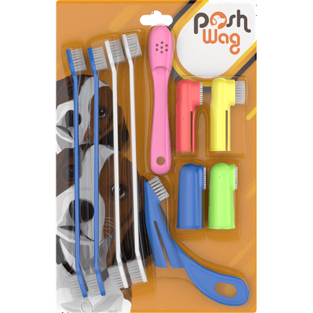 PoshWag Dog Toothbrush Dog Set Kit [Remove Plaque & Brighten Your PET'S Teeth] Best Dog Brush Quality Bristles, 6 Finger Brushes for All Dog or CAT Sizes and Breeds [Easy to