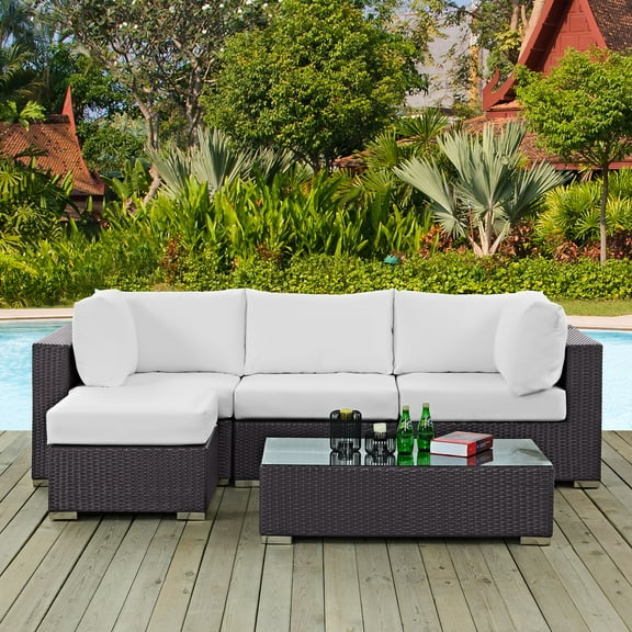 Modway Convene 5 Piece Outdoor Patio Sectional Set in Espresso White