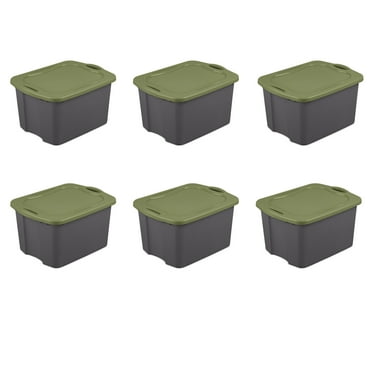 Sterilite 17.5 Gal. EZ Carry, Plastic Storage Bin,  Full-Grip Handles, Gray/Green, 6 Count