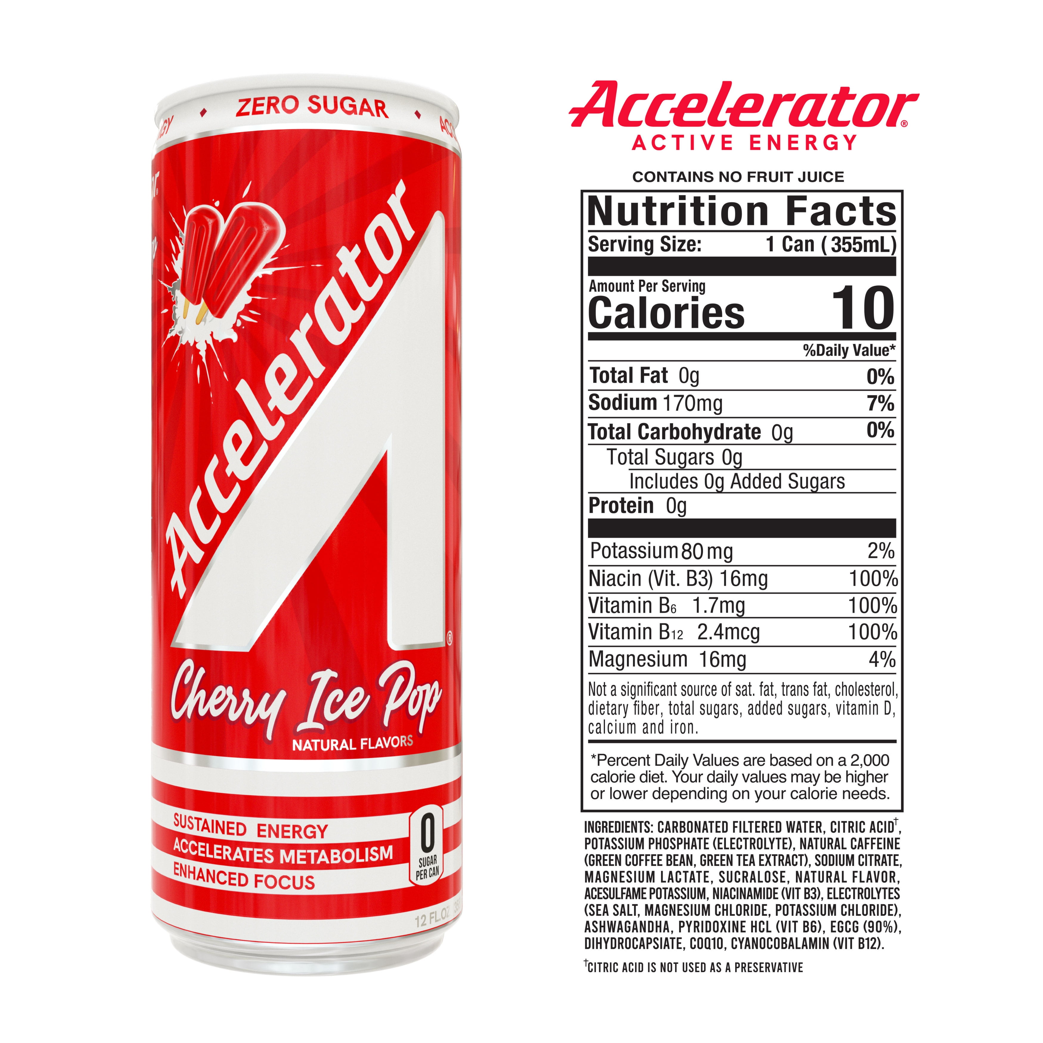 (4 pack) Accelerator Cherry Ice Pop Energy Drink, 12 fl oz can
