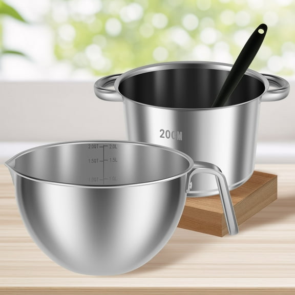 Ikoopy Sturdy Easy to Use Double Boiler Pot Set with Silicone Spatula 1.82QT Chocolate Melting Pot 2.54QT Stainless Steel Pot for Melting Chocolate Candy Candle