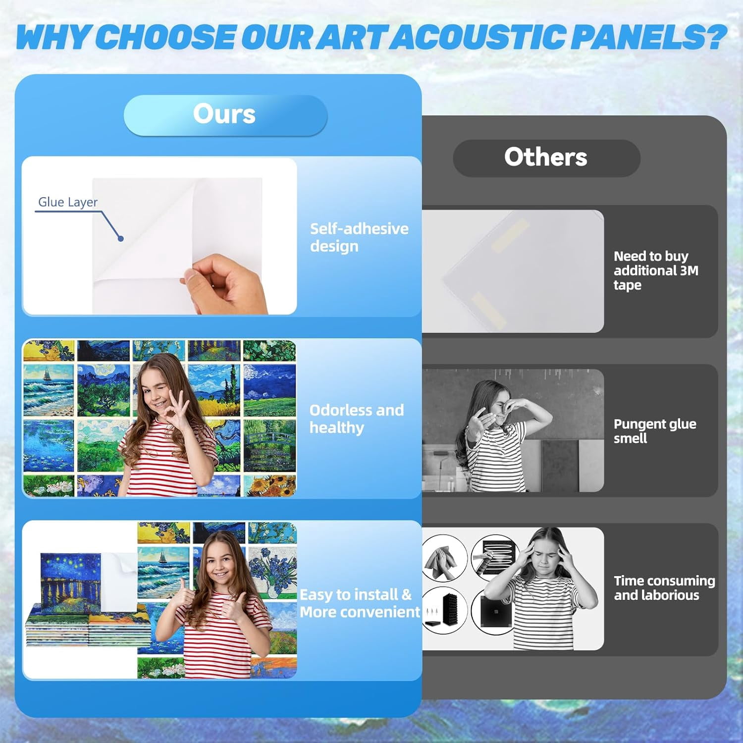 20 Pack Art Acoustic Panels,40 x 32 In Self-adhesive Soundproof Wall Panels, Decorative Sound Absorbing Panels, Acoustic Treatment for Studio Home Office