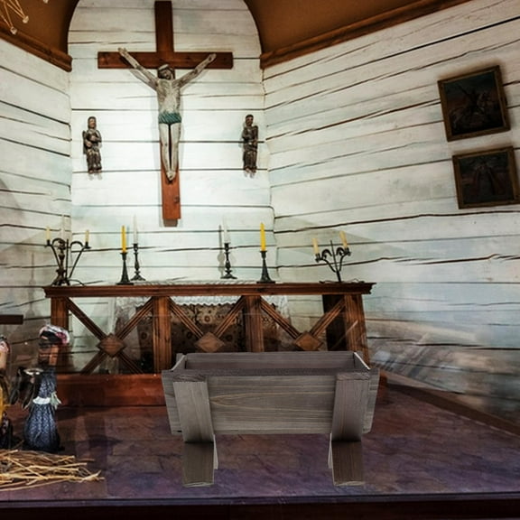 HOMEMAXS Baby Wooden Manger For Jesus Birth Scene For Christmas Village Nativity And Religious Decorations Traditional Holiday Decor