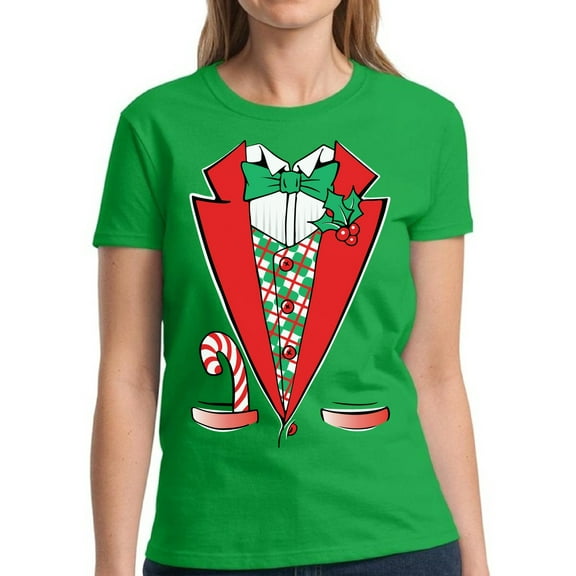 Christmas T Shirt for Her Tuxedo Christmas Women Costume - S M L XL 2XL 3XL Xmas Graphic Tee - Christmas Gift Holiday Cotton T-Shirt for Ladies