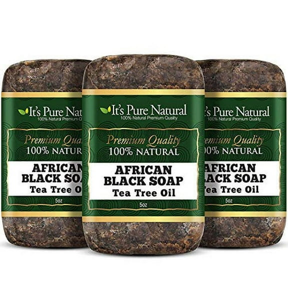 It’s Pure Natural African Black Soap Bars with Tea Tree Oil Organic Raw Soap for Face & Body, 5 oz, 3 Pack