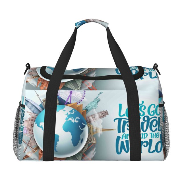 Disketp Let's go Travel Around the World Bolsa de Viaje Tipo Duffle, Bolso de Mano para Fin de Semana para Mujer, Bolsa de Gimnasio Ligera para Hombre, Esencial para Viajes