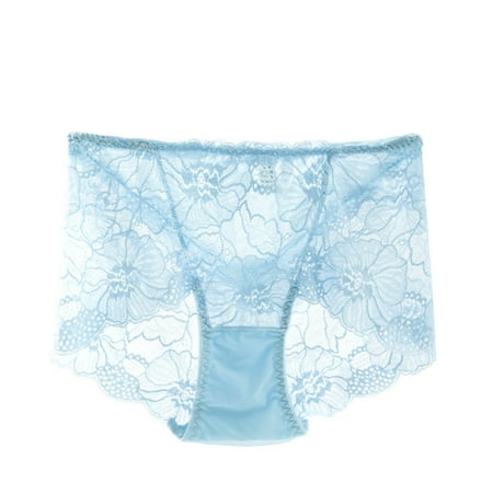 Scyoekwg Women s Underwear Stretchy Comfort Lace Mid Waisted Underwear Ladies Underpants Hipster Panties Solid Color Briefs(Sky Blue XXL)