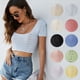 thumbnail image 2 of Mujer ins influencer sexy corto ombligo-baring top de punto cruz hueca sin espalda de manga corta bajo de punto camisa, 2 of 4