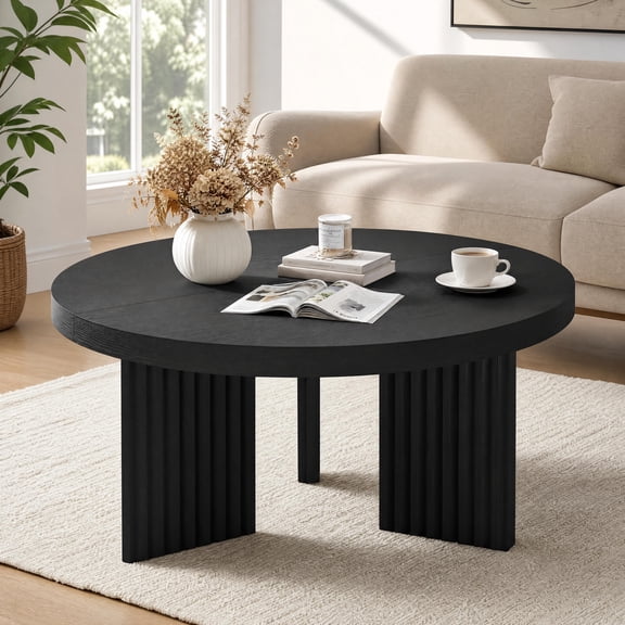 Round Coffee Table, 33.5" Coffee Table for Living Room, Wood Center Table, Small Space, Home Office, Easy Assembly
