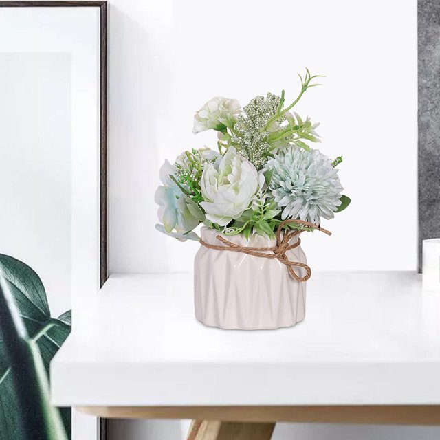 Mini flores artificiales bonsái, con pequeño jarrón de cerámica, planta de arreglo Floral para fiesta, escritorio, Festival, decoración, Verde perfecl Flores de Hortensia