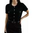 thumbnail image 2 of Women's Casual Summer Short Sleeve Cardigan Button Down Knitted Sweater Basic Crew Neck Crop Tops Black S, 2 of 7