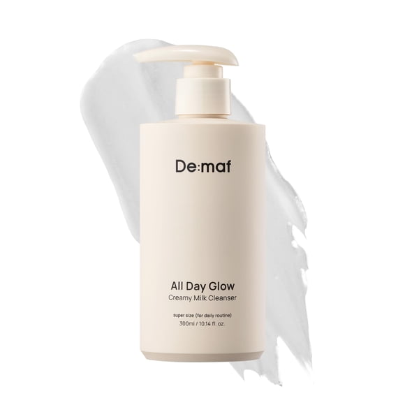 De:maf Limpiador de leche cremosa All Day Glow | Jabón facial suave para pieles sensibles Jabón facial coreano y limpiador facial hidratante con ácido hialurónico ceramidas pantenol (10.14 fl oz)