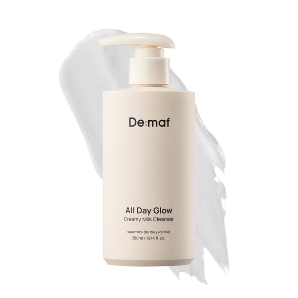 De:maf Limpiador de leche cremosa All Day Glow | Jabón facial suave para pieles sensibles Jabón facial coreano y limpiador facial hidratante con ácido hialurónico ceramidas pantenol (10.14 fl oz)
