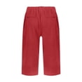 thumbnail image 4 of Bermuda Shorts for Women Petite Cotton Linen Knee Length High Waisted Pull On Baggy Shorts with Pockets Summer Casual Lounge Side Split Pants Red XL, 4 of 5