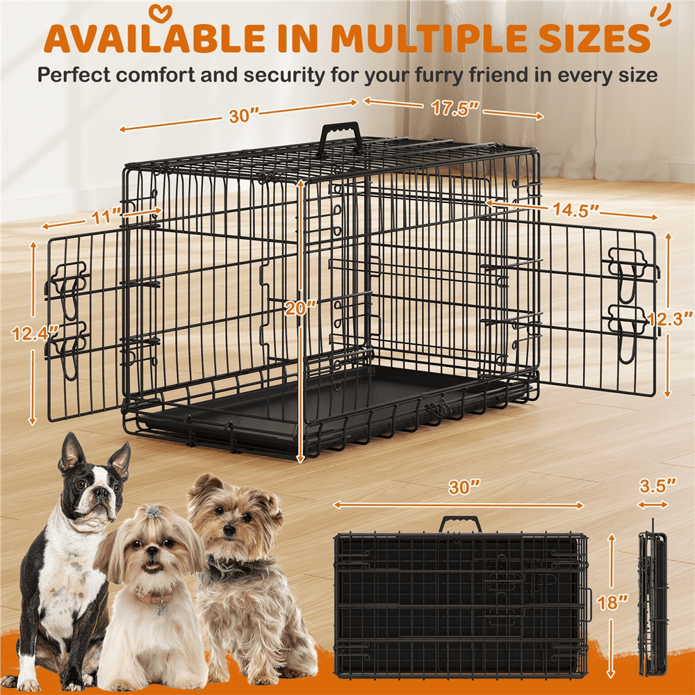Alden Design 30 Inch Divider Dog Kennal with Slide Out Tray, Black