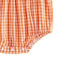thumbnail image 5 of Staki Baby Girl Halloween Outfit Cute Infant Plaid Pumpkin Bubble Romper Short Sleeve Bubble Romper Halloween Newborn Girl Outfit, Baby Pumpkin Clothes(Orange,0-3 Months), 5 of 5