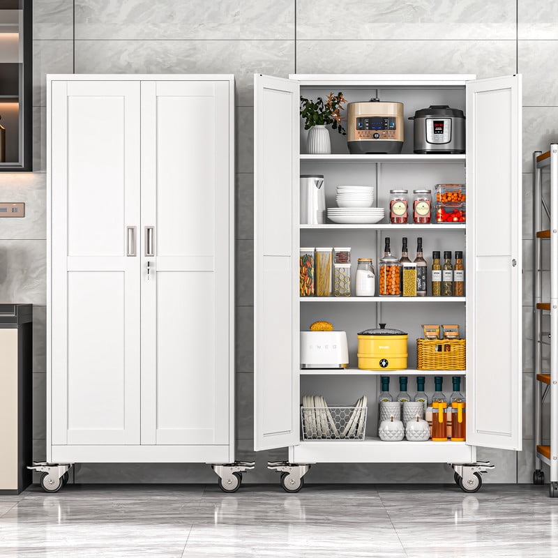 Erosoei 71"H Metal Garage Storage Cabinet with Wheels, Tool Storage Cabinet with 4 Adjustable Shelves