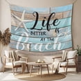 thumbnail image 2 of Turquoise Beach Large Tapestry for Bedroom Wall Hanging Tapestry, Coastal Starfish Retro Wooden Plank Ceiling Backdrop Tapestries Poster Blanket Wall Decor for Teens Room Living Room Dorm 85" x 90", 2 of 8