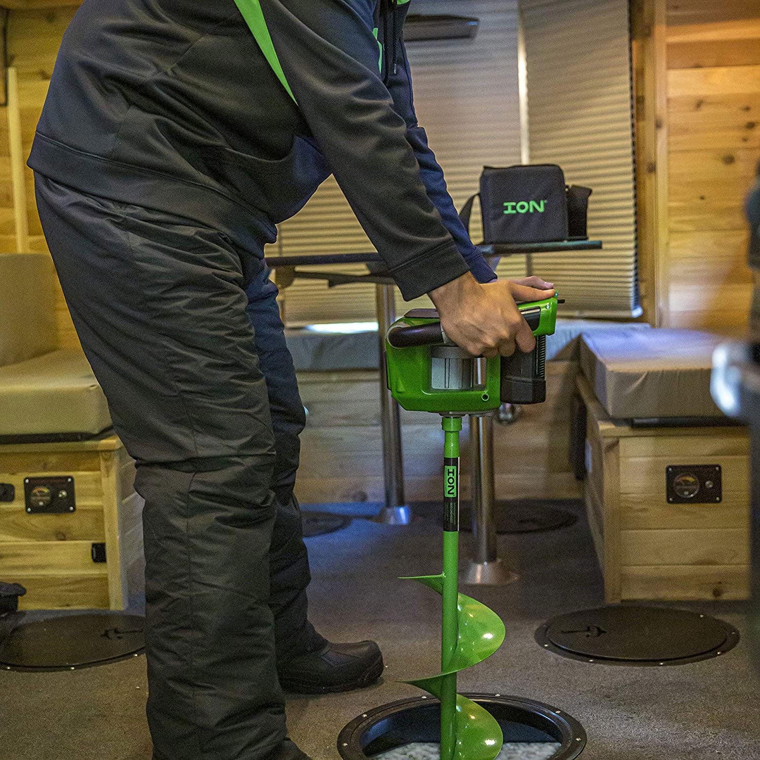 ION R1 39250 In Lithium Ion Electric Ice Fishing Auger with Reverse  Battery