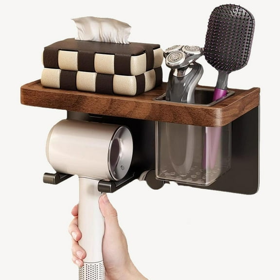 Vaveren Blow Dryer Holder Multifunction Wood Storage Stand for Home Bathroom Bedroom