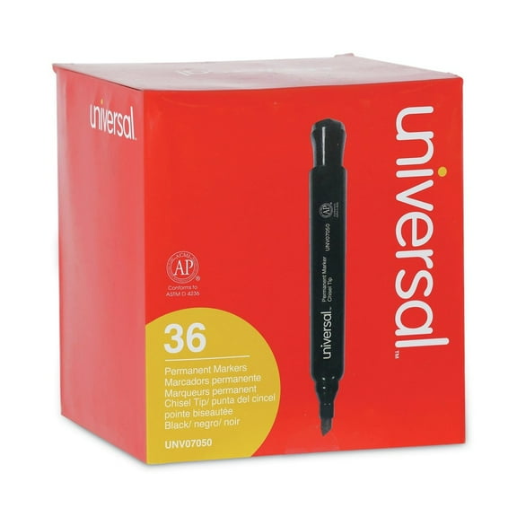 Universal UNV07050 Broad Chisel Tip Permanent Marker - Black (36/Pack)