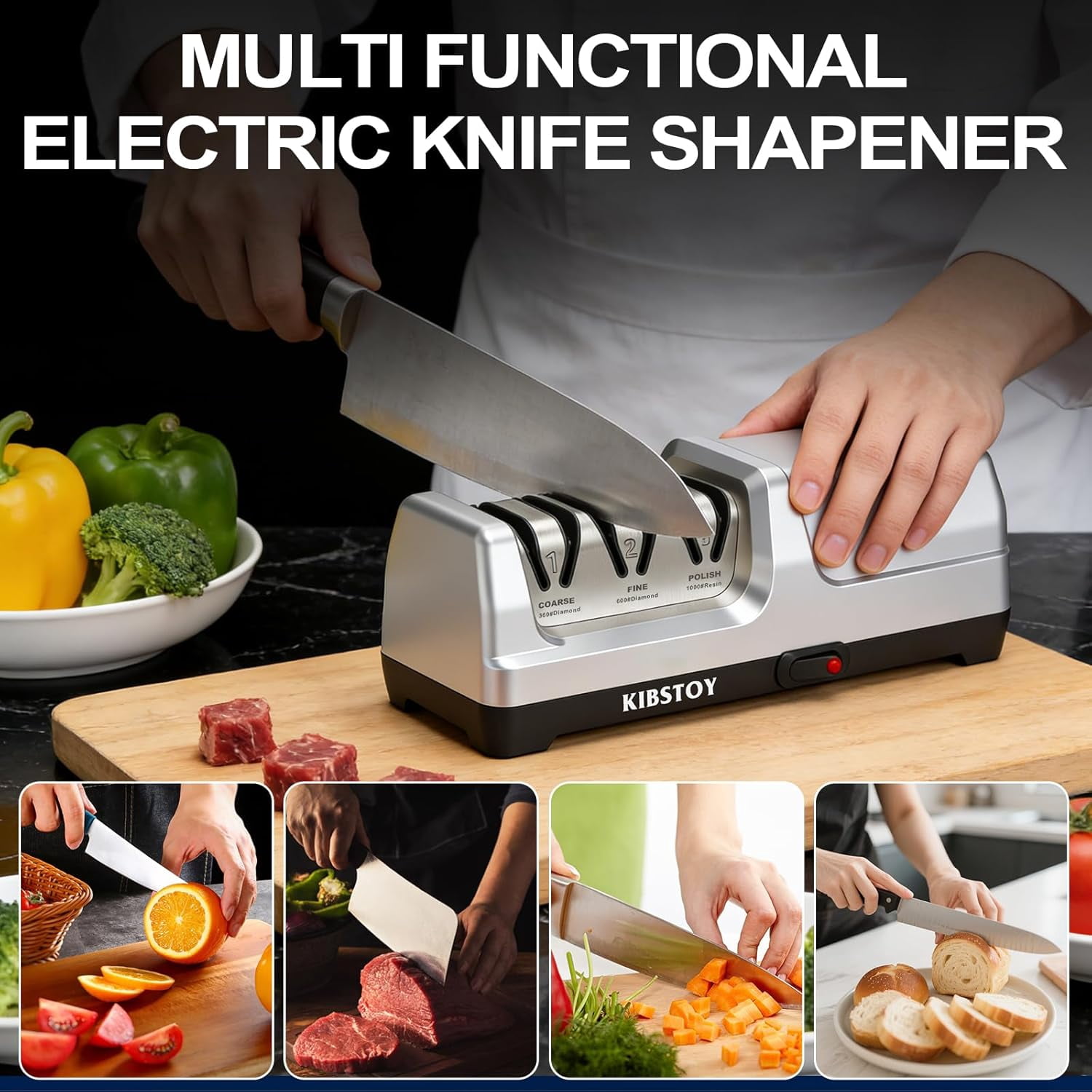 Electric Knife Sharpener - Professional 3-Stage  System with 20 °   Precision Angle for Kitchen Blades