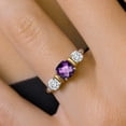 thumbnail image 4 of 925 Sterling Silver and 10K Yellow Gold Purple Amethyst and White Moissanite 3 Stone Engagement Ring for Women (1.34 Cttw, Cushion Checkerboard Cut 6MM and 4MM, Available in Size 5, 6, 7, 8, 9), 4 of 4