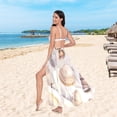 thumbnail image 6 of FORMRS Womens Long Sarong Beach Wrap Semi-Sheer Bikini Skirt Bathing Swimsuit Cover Up, Beige Watercolor Seashells, 6 of 7