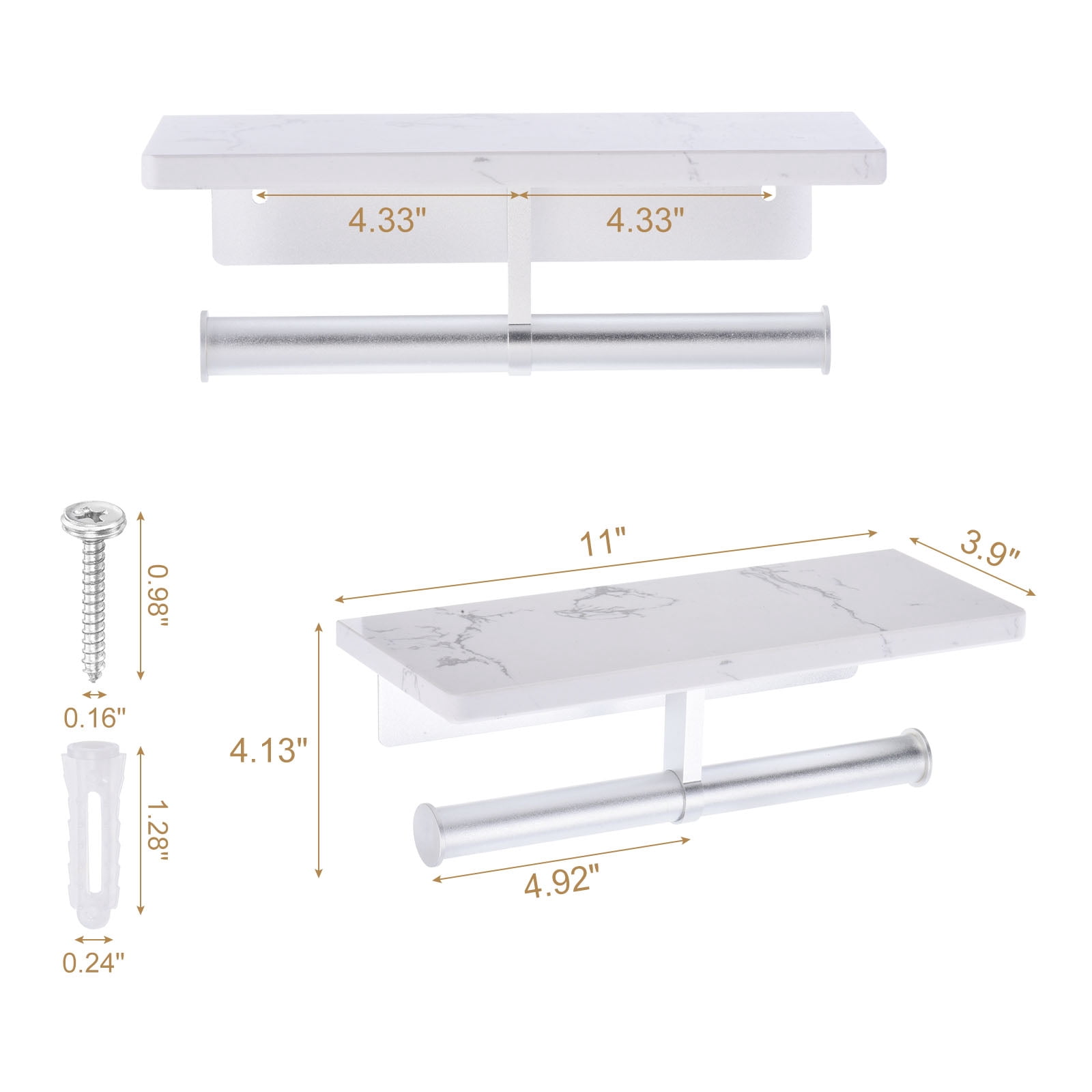Unique Bargains Toilet Paper Holder with Marble Shelf Modern Design for Bathroom Silver