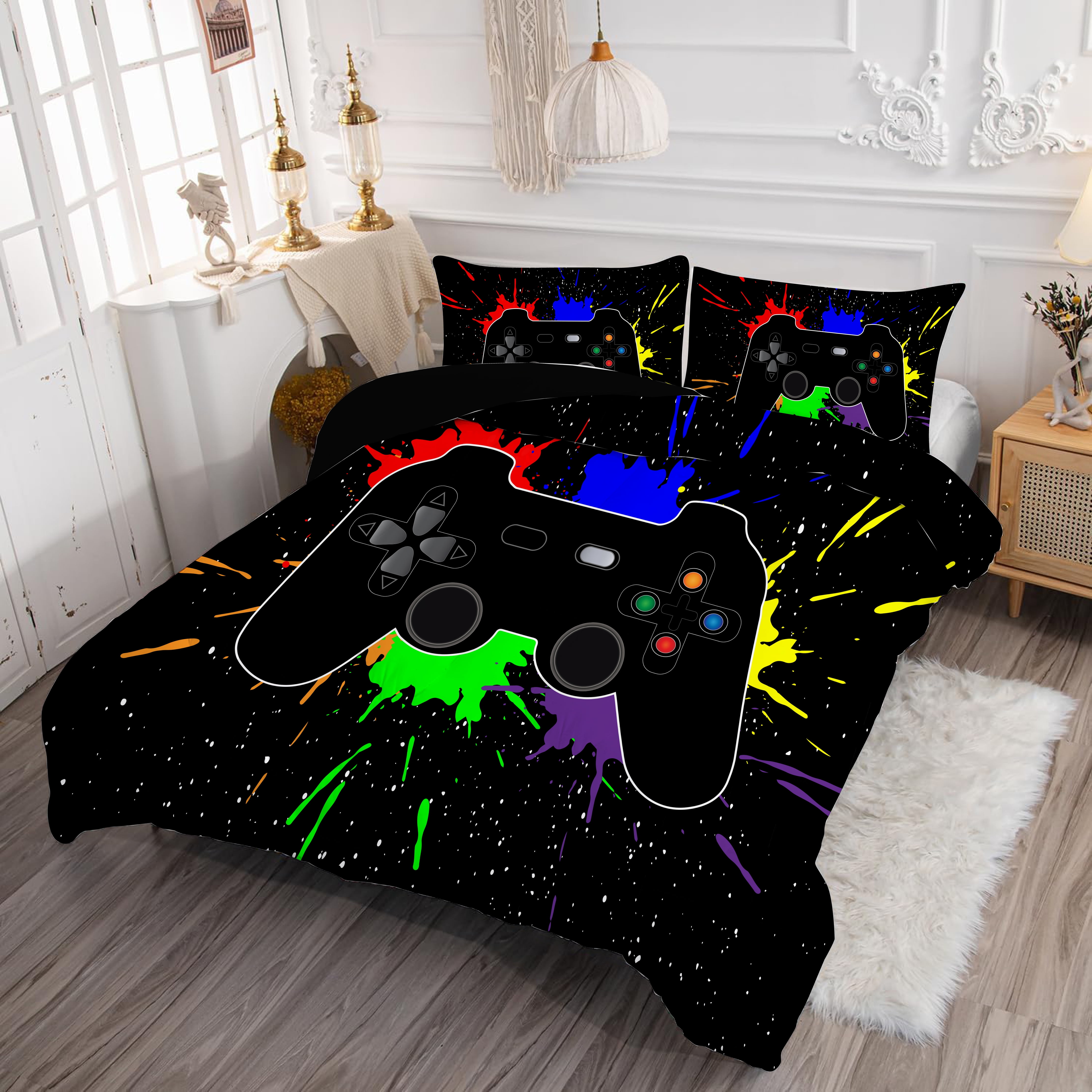 3 Pieces Black Gamer Comforter Set for Boys Gaming Bedding Set Twin Size,Video Game Controller Comforter for Boys Kids Adult 3D Gamepad Microfiber