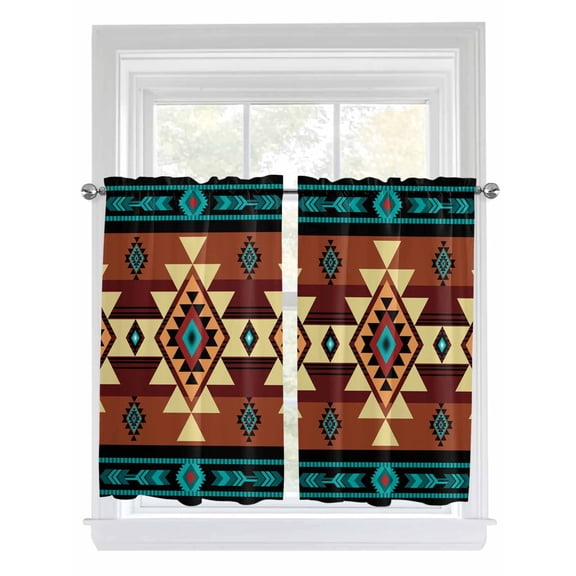 Kitchen Curtains 45 Inches length, Turquoise Red Window Treatment Curtain Drapes, Southwest American Native Abstract Pattern Lightweight Window Panels for Living Room Bedroom, 52"x45", 2 Panels
