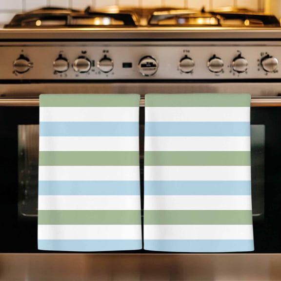 Sage Green Blue Striped Kitchen Towels Set of 1, Farmhouse Sage Green Stripes Absorbent Dish Towels for Kitchen, Microfiber Hand Towel, Quick Drying Tea Towel for Cleaning Decorative Dishcloths