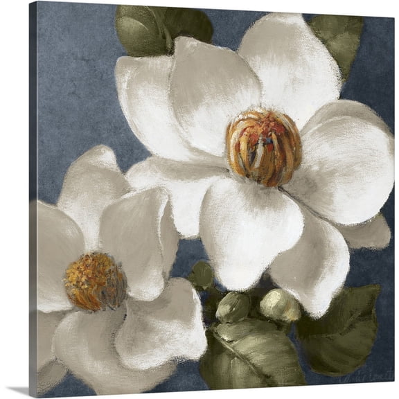 Great BIG Canvas | "Magnolias on Blue II" Canvas Wall Art - 20x20