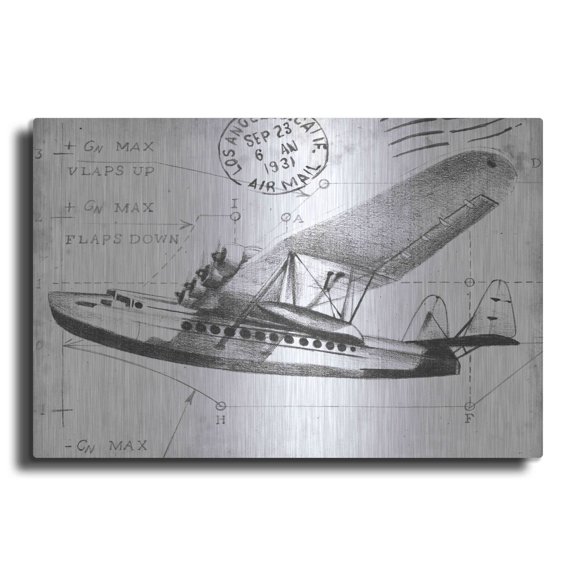 Luxe Metal Art 'Inverted Flight Schematic III' by Ethan Harper, Metal Wall Art, 16"x12"