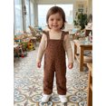 thumbnail image 3 of Cjfdfy Toddler Baby Girl Fall Outfits Ribbed Long Sleeve Tops and Print Long Sleeve Jumpsuit Two-piece Set Funny Adjustable Jeans Overalls Pants Set 1-5y, 3 of 9