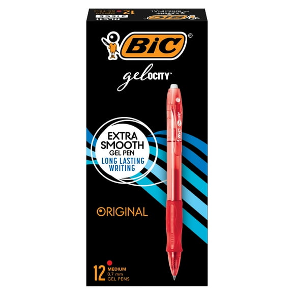 BIC Gelocity Original Red Gel Pens, Medium Point (0.7mm), 12-Count Pack