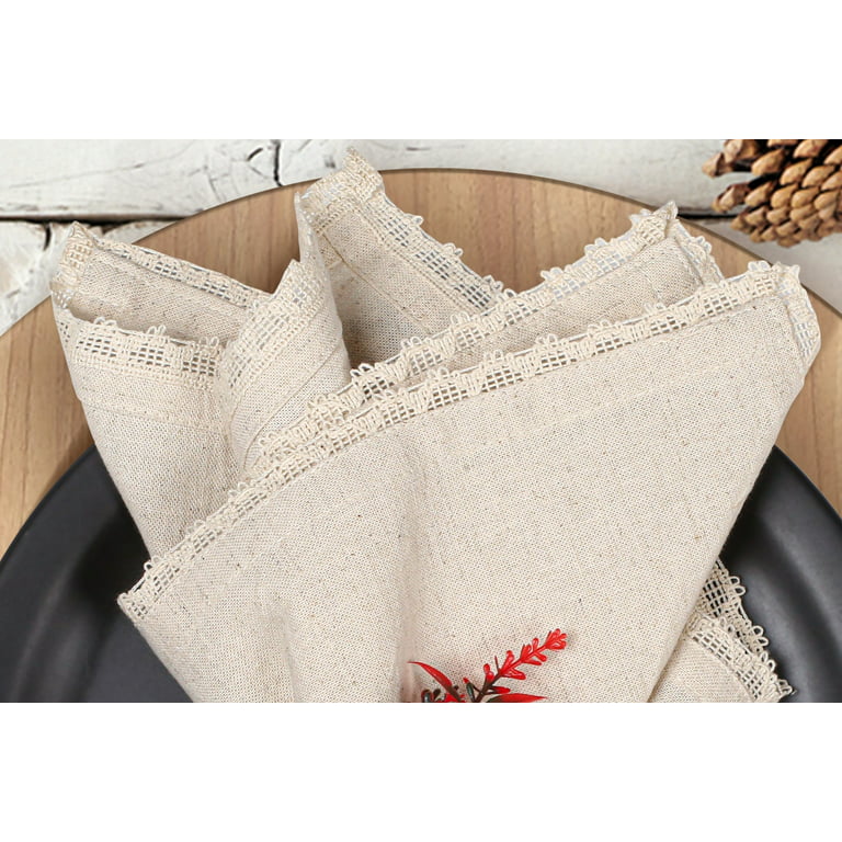 Flax Linen Cotton Cloth Dinner Napkin 18x18 with Lace 18x18 Linen