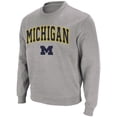thumbnail image 2 of Men's Colosseum Heather Gray Michigan Wolverines Arch & Logo Crew Neck Sweatshirt, 2 of 5