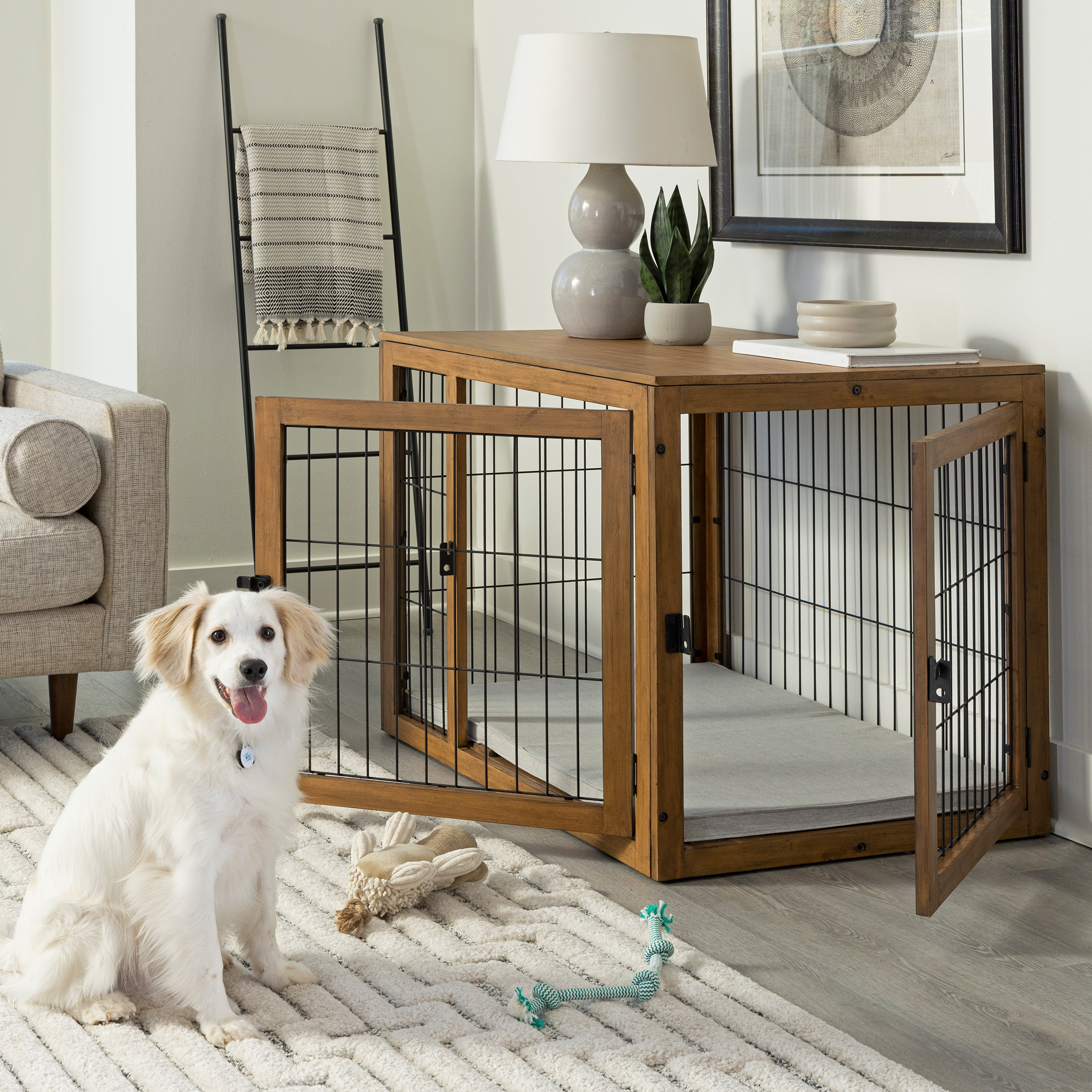 PETMAKER Furniture-Style 2-Door Crate for Dogs with Cushion