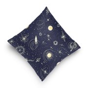 Space Themed Pattern 16x16 Inch Plush Velvet Pillowcase Double Sided Print, Hidden Zipper